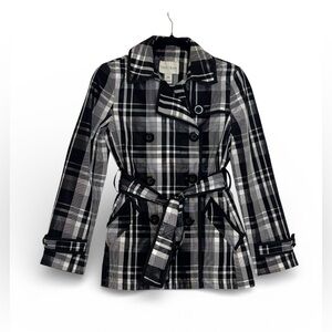 White House Black Market Plaid Short Trench Coat Size XXS
